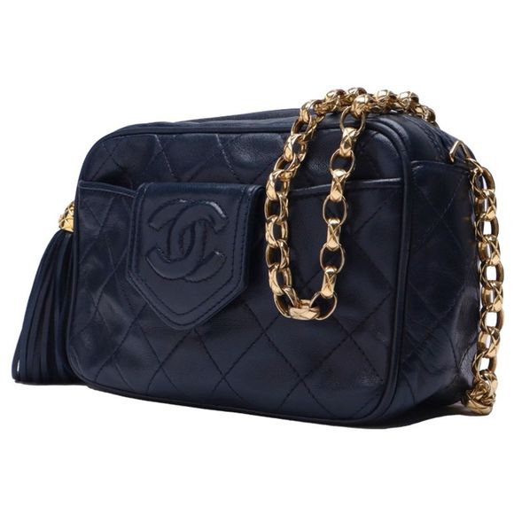 Chanel Matelasse Fringed Bijou Chain Shoulder Lambskin Navy Bag - Picture 2 of 9
